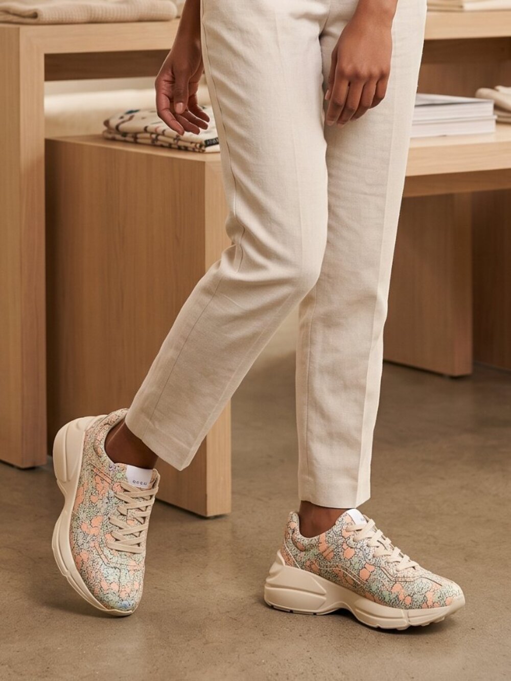 Gucci Cream Pink Floral Print Chunky Platform Dad Sneaker 38.5 8.5